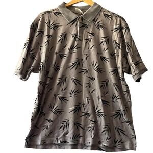 Knightsbridge Mens Gray Bamboo Leaf Print Short Sleeve‎ Polo Shirt Large